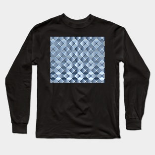 Navy Blue White Geometric Squares Pattern Long Sleeve T-Shirt